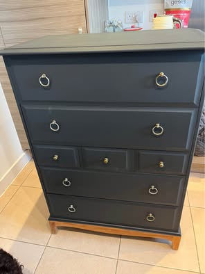 SOLD - Upcycled Stag Minstrel Chest of 7 Drawers - Black Mahogany Tallboy