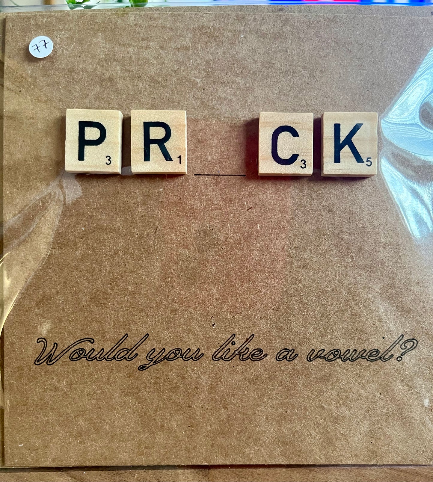 Rude Funny 'Would You Like a Vowel' Brown Card – Any Occasion, Blank Inside