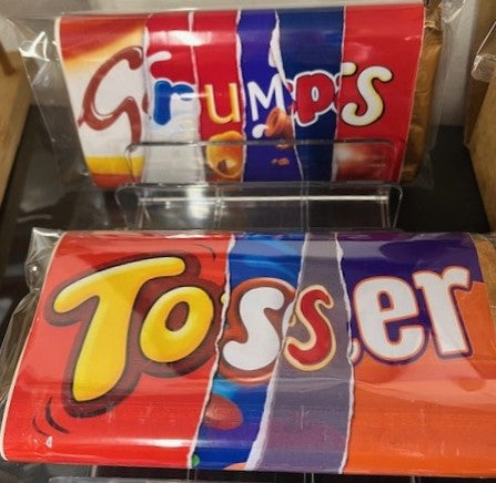 Two Galaxy bars labeled 'Grump's' and 'Tosser'
