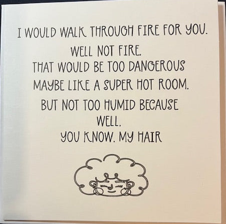 Card with humorous text and cloud illustration on a white background