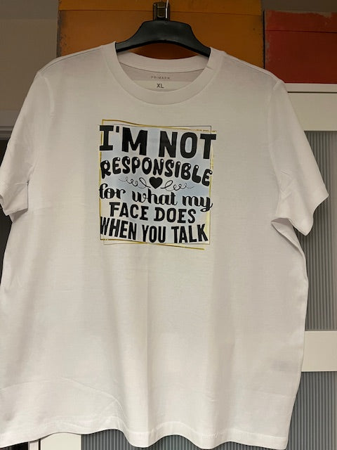 White t-shirt with humorous text design 