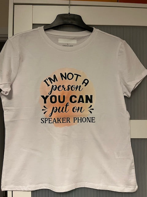 White t-shirt with a printed text 