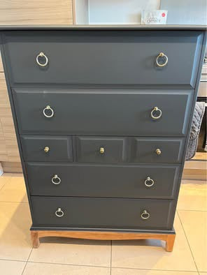 SOLD - Upcycled Stag Minstrel Chest of 7 Drawers - Black Mahogany Tallboy