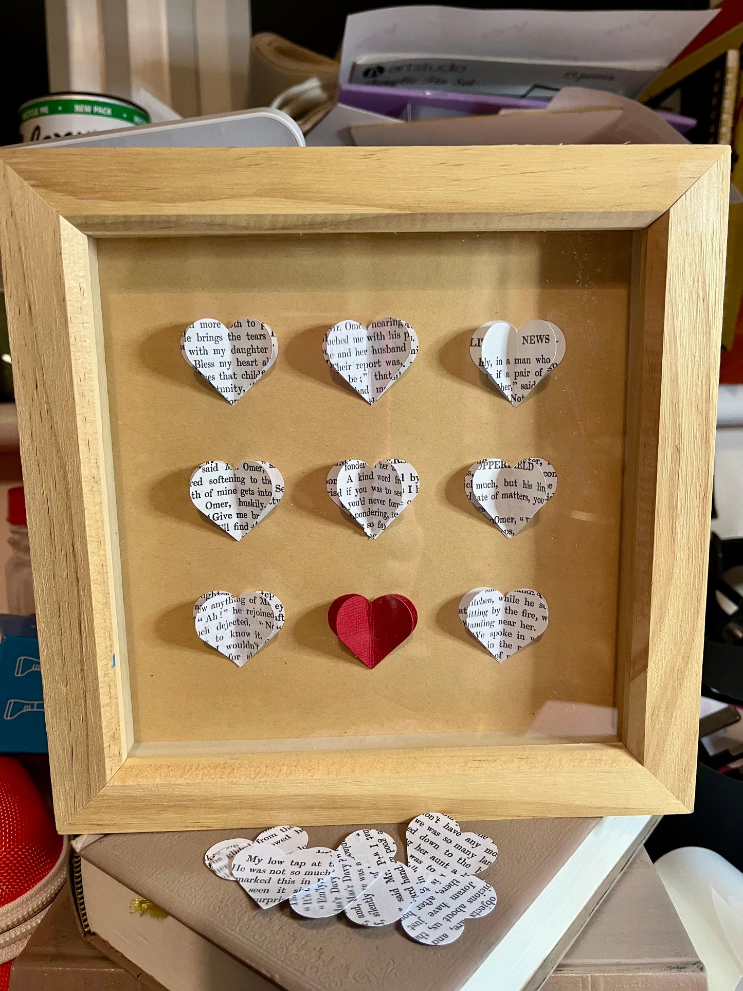 Heart Design Shadowbox Frame - Natural Wood 20cm Square