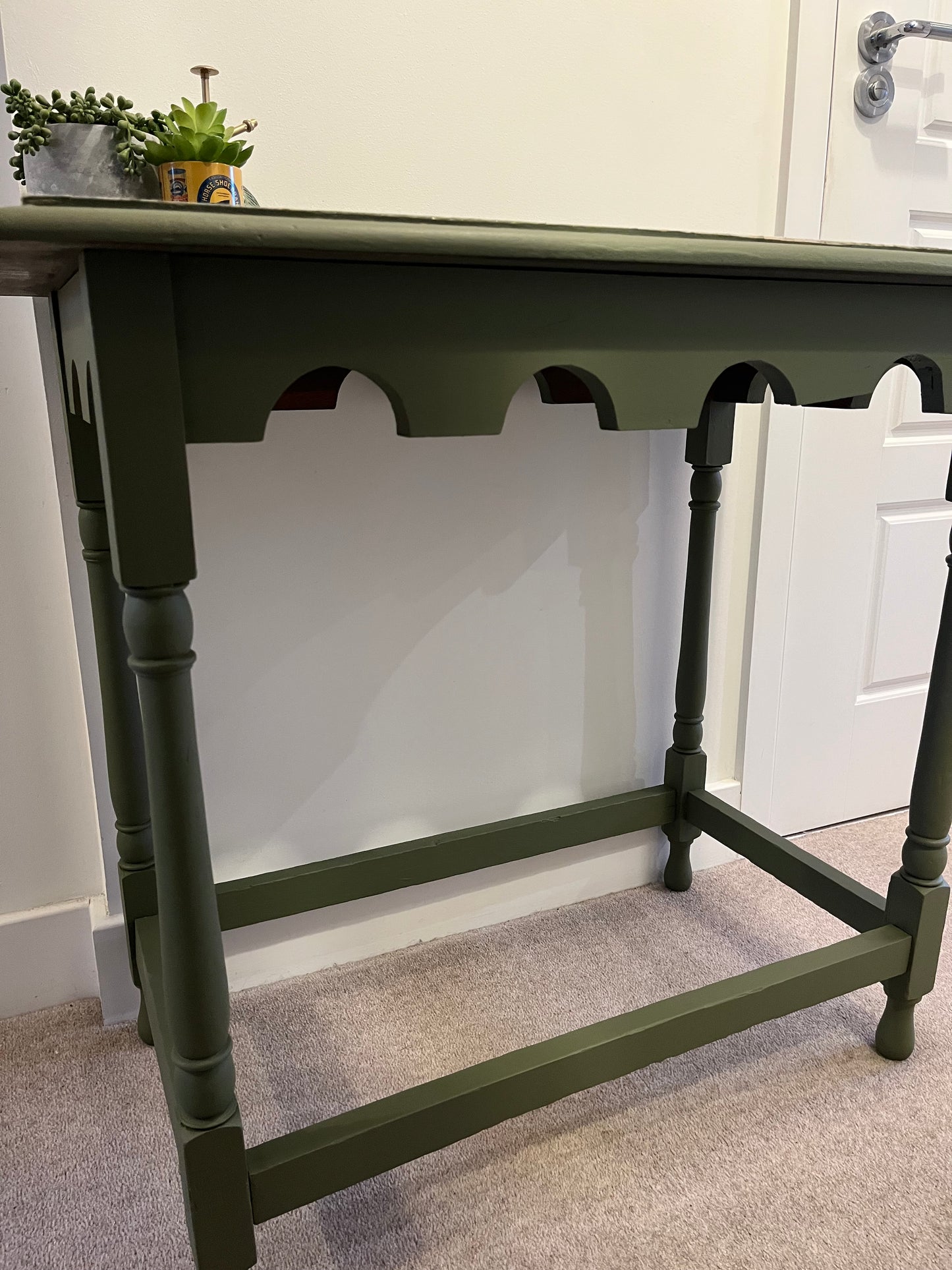 close up of green table legs 
