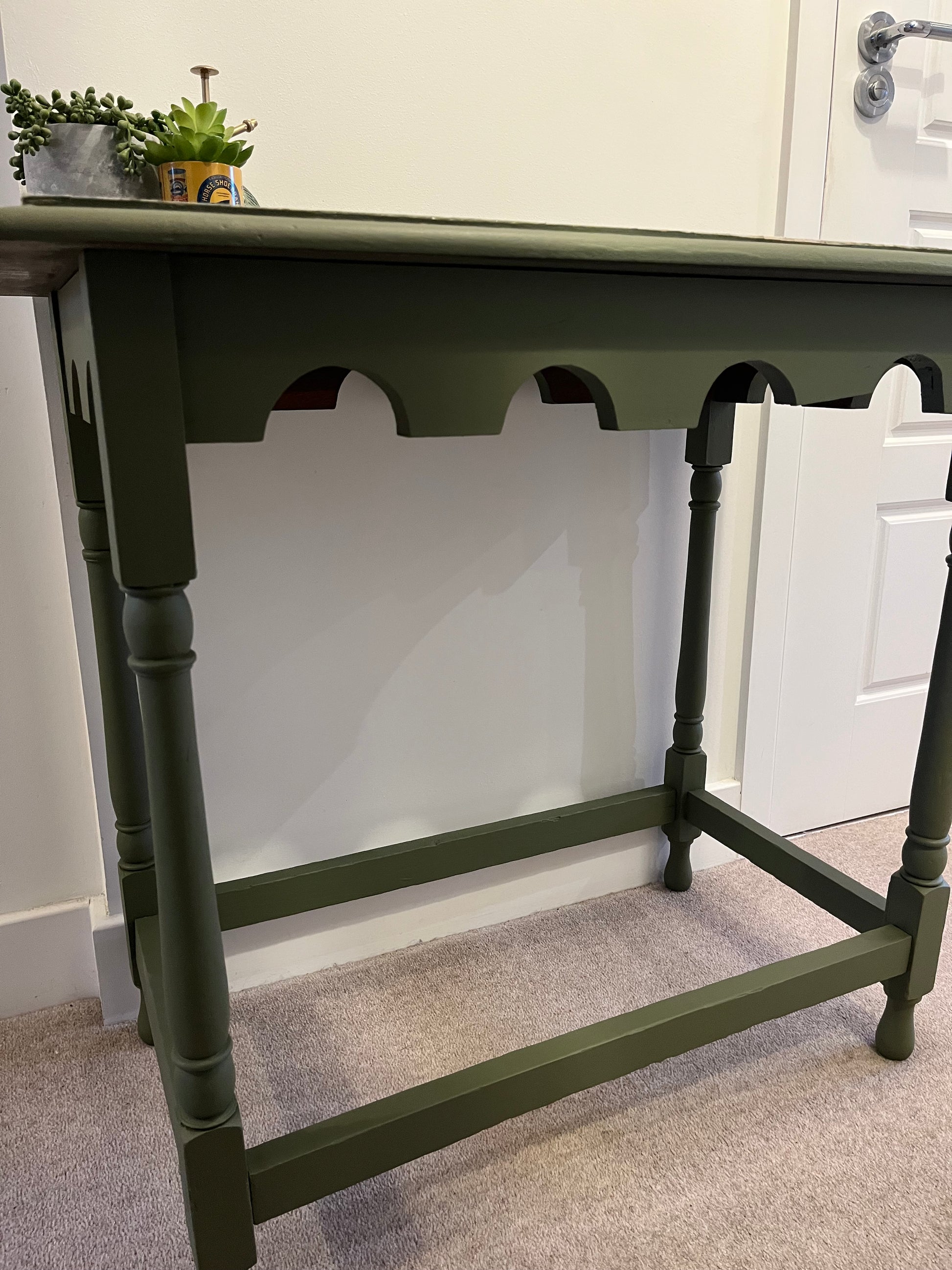 close up of green table legs 
