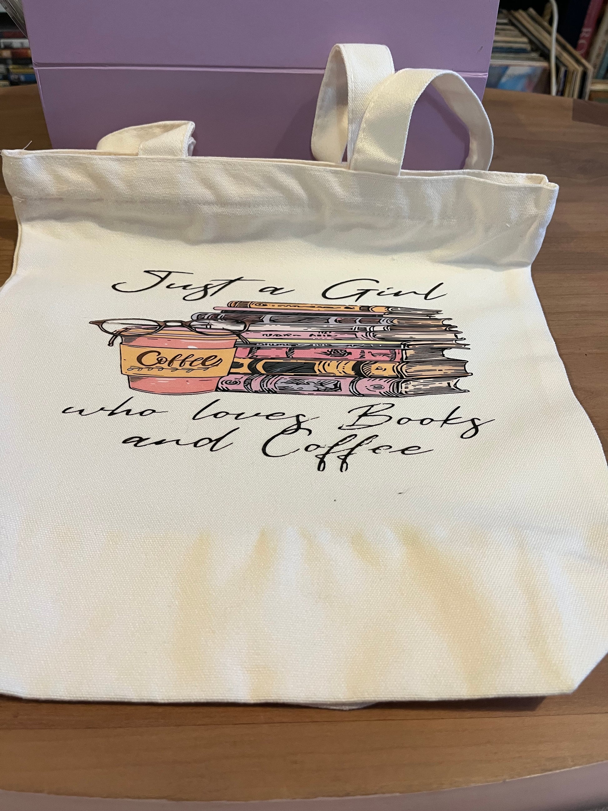 Beige tote bag with book and coffee Just a girl who loves books and coffee option