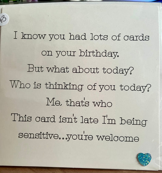 Funny Belated Birthday Card