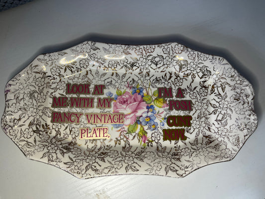 Vintage Gold & White Decorative Platter – 'I'm a Posh C**t Now'