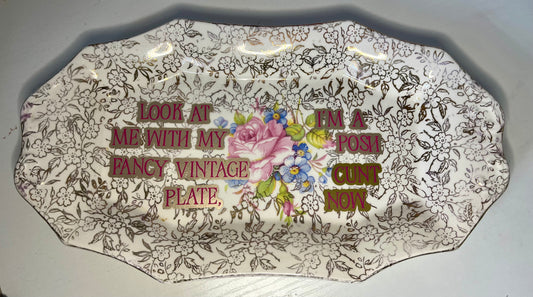 Vintage Gold & White Decorative Platter – 'I'm a Posh C**t Now'