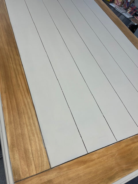 Cream hand painted table top with sealed wood surround