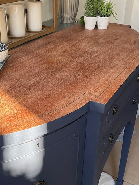 Solid wood stripped back top stained with white stain gel and sealed with Hemp oil